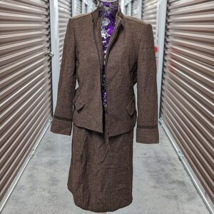 Quiet Luxury Wool‎ Blend Old Money Skirt Suit Brown Tweed VTG Kasper Size 12